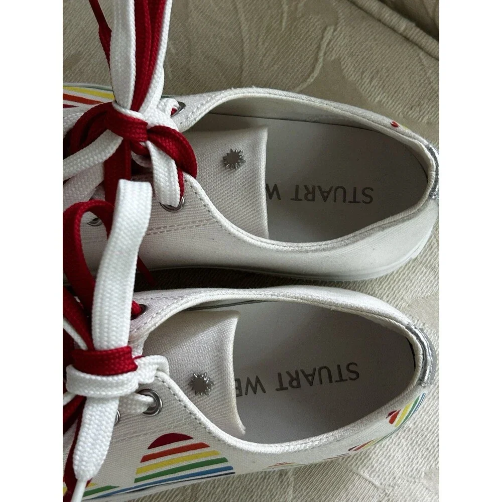 Stuart Weitzman Ollie Heart Sneakers Rainbow Pride Size 6 US Shoes White Comfy